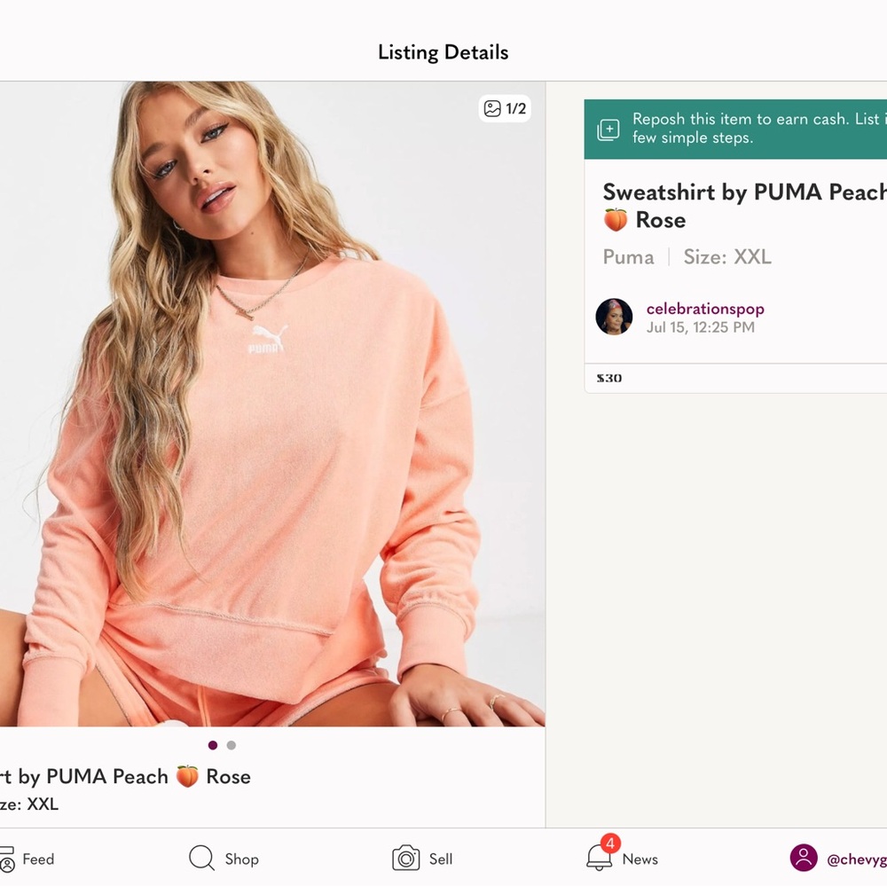 NWT PUMA Sweatshirt Peach Rose High-low Crew Neckline Sweatshirt